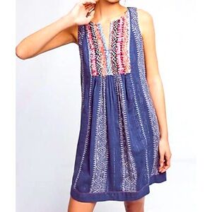 Philosophy cotton boho sleeveless midi dress w/mixed media front panel PL